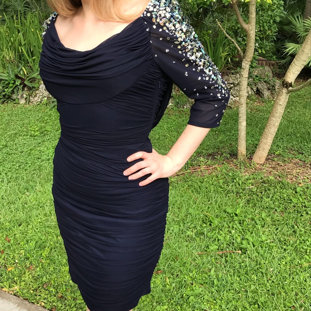 NWT stunning navy crystal Terani Couture dress s10